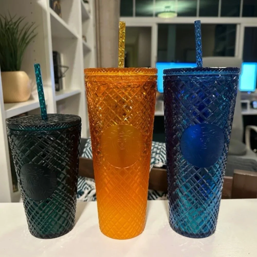 Starbucks Studded Tumbler Lot of 7 Venti 24oz Cold Cups Iridescent Pink Blue Red